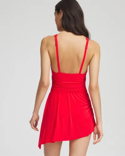 Chico's Magicsuit Solid Celine Swim Dress In Bright Red