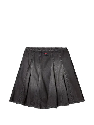 Diesel De-spiki-s Short Denim Skirt With Washed-out Effect In Black