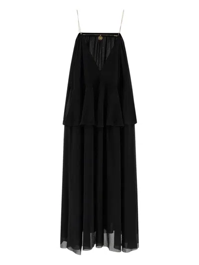 Chloé Open-back Embellished Tiered Silk-georgette Maxi Dress In Black