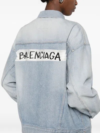 Balenciaga Collared Regular Jacket Long Sleeves Pockets In Blue