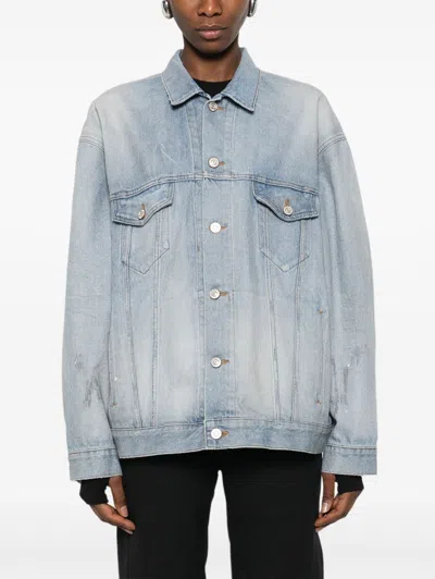 Balenciaga Collared Regular Jacket Long Sleeves Pockets In Blue