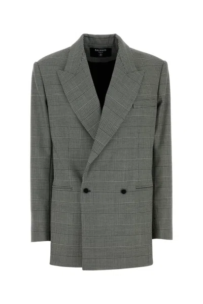 Balmain Wool Blend Blazer Check Buttons Lapels Shoulders In Multi