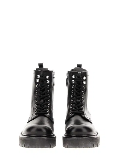 Dsquared2 Leather Icon Combat Booties With Inner Zip In Black