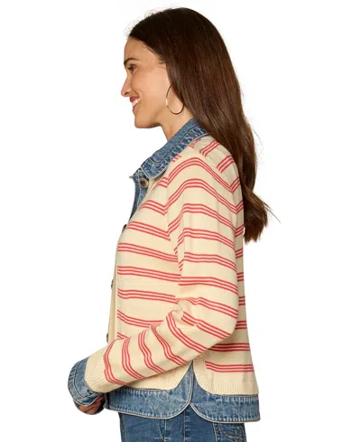 Democracy Petite Mixed Media Button-down Jacket In Multi