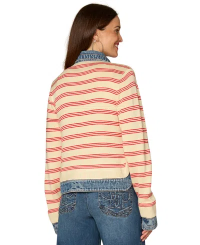 Democracy Petite Mixed Media Button-down Jacket In Multi