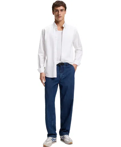 Hugo Boss Slim-fit Shirt In Italian-made Performance-stretch Jersey In White