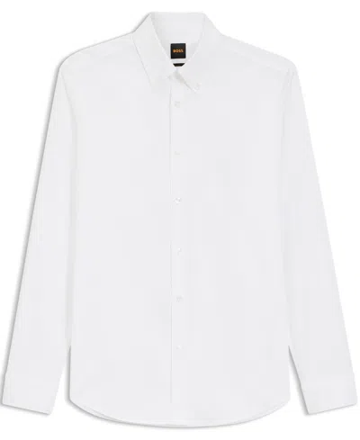 Hugo Boss Slim-fit Shirt In Italian-made Performance-stretch Jersey In White