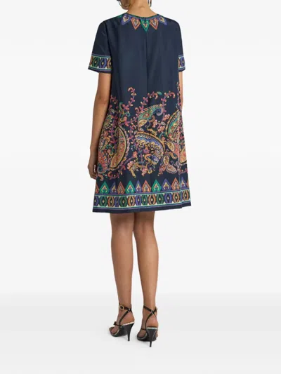 Etro Women Blue Paisley-print Habotai Silk Tunic Short Dress In Multi