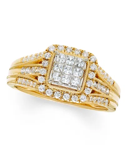 Macy's Diamond Multi Princess Halo Ring (1/2 Ct. T.w.) In 14k Two-tone ...