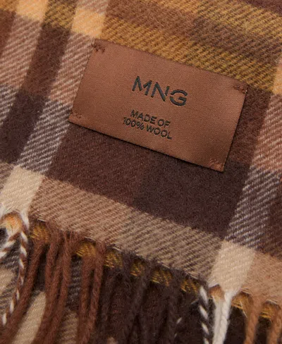 Mango Check Wool Scarf In Brown