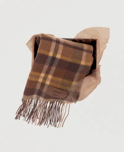 Mango Check Wool Scarf In Brown