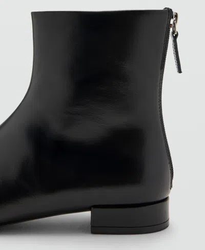 Mango Leather Round Toe Ankle Boots In Black