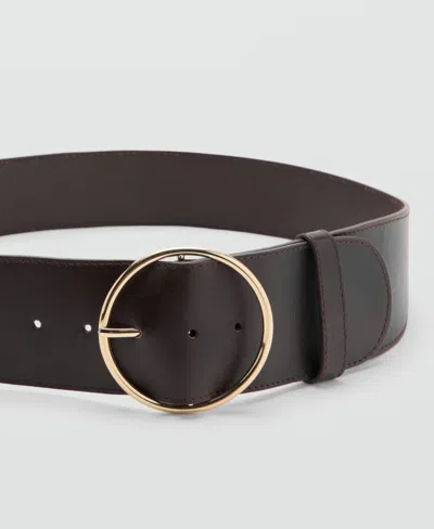Mango Round Buckle Leather Belt In Brown