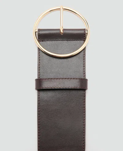 Mango Round Buckle Leather Belt In Brown
