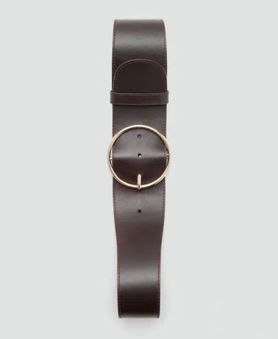 Mango Round Buckle Leather Belt In Brown