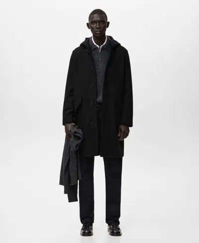 Mango Men's Wool Blend Hooded Coat In Black