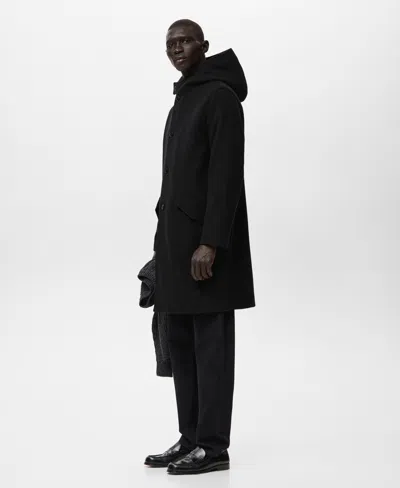 Mango Men's Wool Blend Hooded Coat In Black
