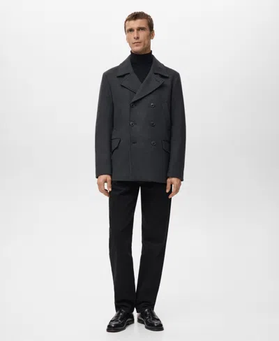 Mango Men's Short Double-breasted Wool Coat In Black