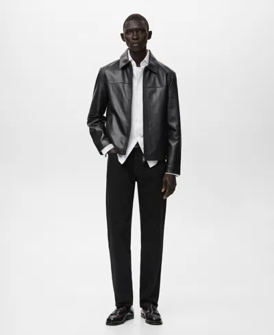 Mango Men's Pockets Leather Jacket In Black