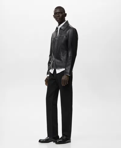 Mango Men's Pockets Leather Jacket In Black