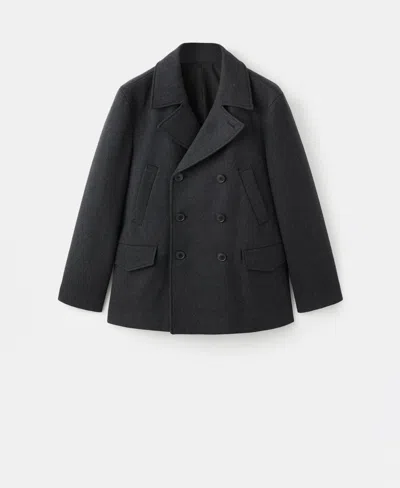 Mango Men's Short Double-breasted Wool Coat In Black