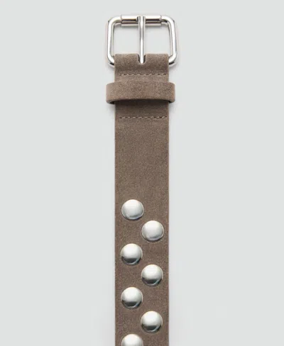 Mango Studded Suede Belt In Brown