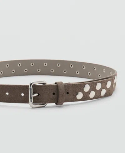 Mango Studded Suede Belt In Brown