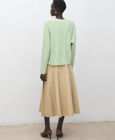 Mango Knitted Braided Cardigan Aqua Green In Animal Print