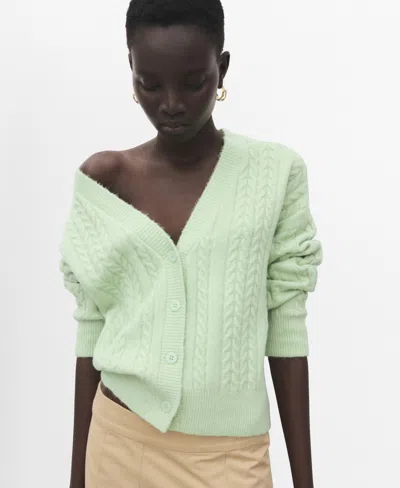 Mango Knitted Braided Cardigan Aqua Green In Animal Print