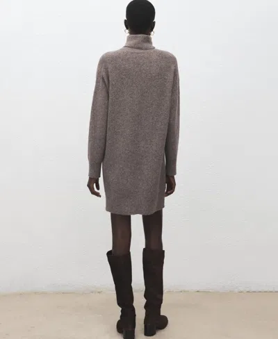 Mango Turtleneck Long Sleeve Dress In Neutral