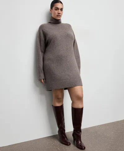 Mango Turtleneck Long Sleeve Dress In Neutral