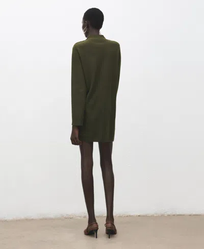 Mango Button Detail Long Sleeve Sweater Dress In Green