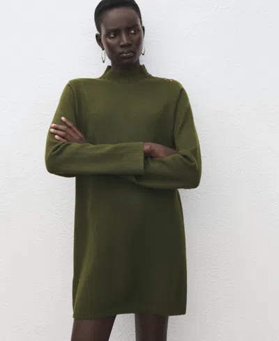Mango Button Detail Long Sleeve Sweater Dress In Green