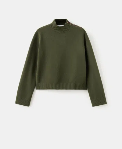 Mango Perkins-neck Sweater With Button In Green