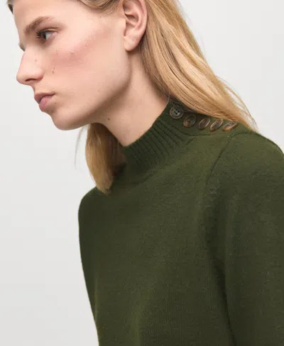 Mango Perkins-neck Sweater With Button In Green