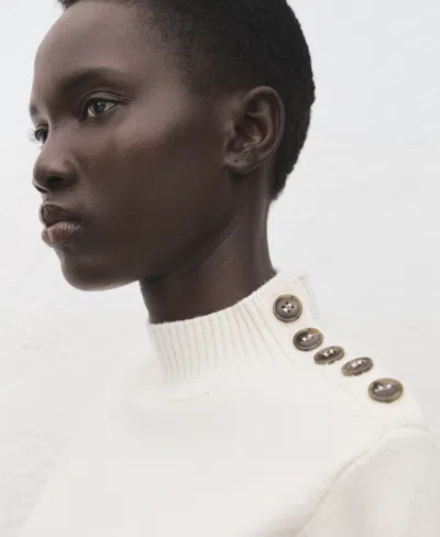 Mango Perkins-neck Sweater With Button Ecru In White