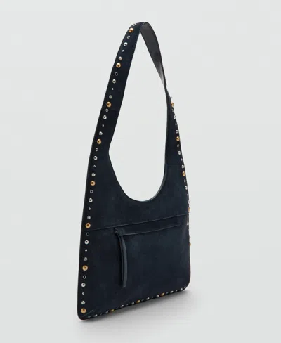 Mango Studded Suede Shoulder Bag In Black