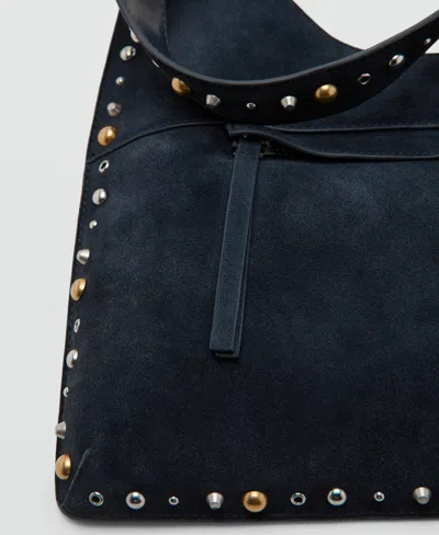 Mango Studded Suede Shoulder Bag In Black