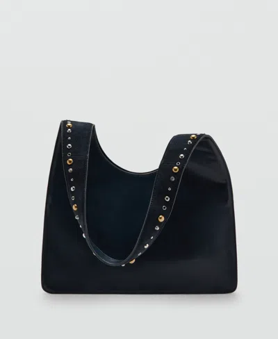 Mango Studded Suede Shoulder Bag In Black