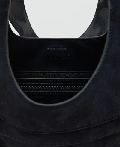 Mango Studded Suede Shoulder Bag In Black