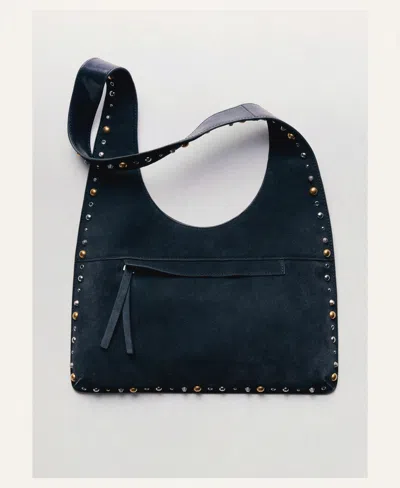 Mango Studded Suede Shoulder Bag In Black
