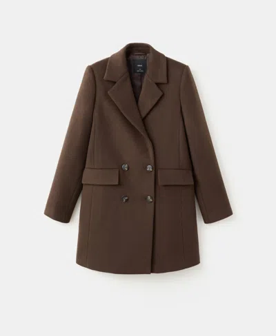 Mango Double Breasted Coat In Brown
