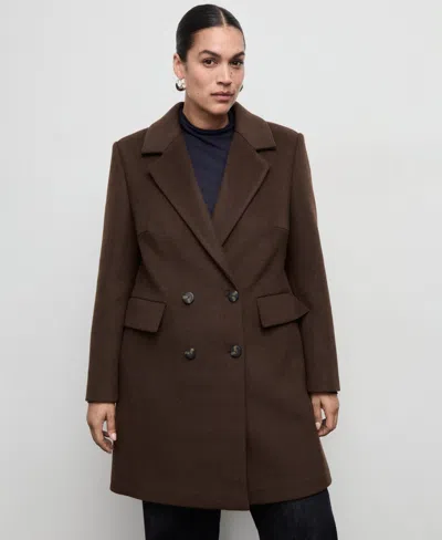 Mango Double Breasted Coat In Brown