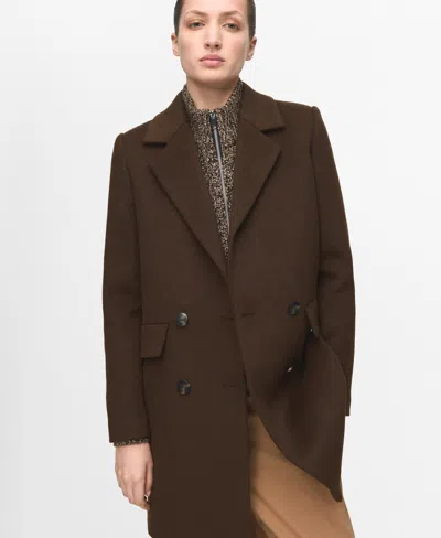 Mango Double Breasted Coat In Brown