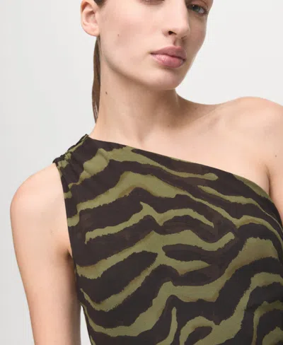 Mango Printed One-shoulder Midi Dress In Multi