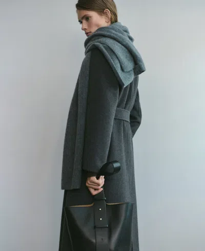 Mango Belted Wool Blend Coat In Gray