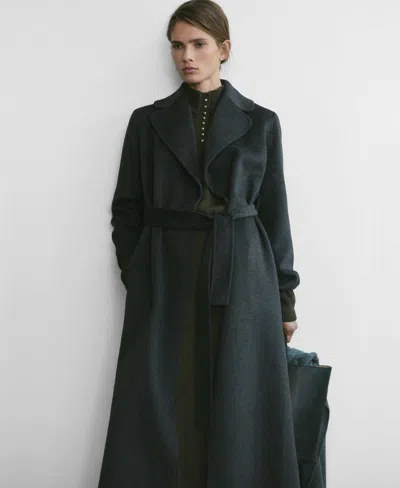 Mango Belted Wool Blend Coat In Gray