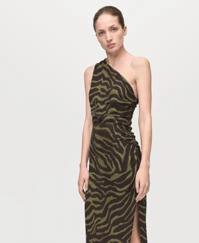 Mango Printed One-shoulder Midi Dress In Multi