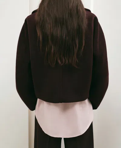 Mango Wool Blend Crop Jacket In Brown