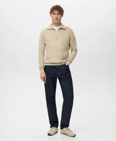 Mango Men's Zipper Collar Microstructure Sweater In Neutral